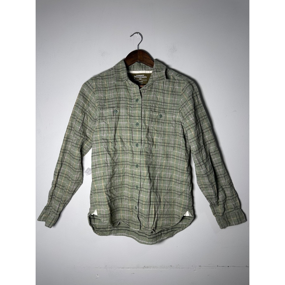 REI Co-op Womens Sage Green Plaid Cotton Flannel Button Down Shirt Small Granola